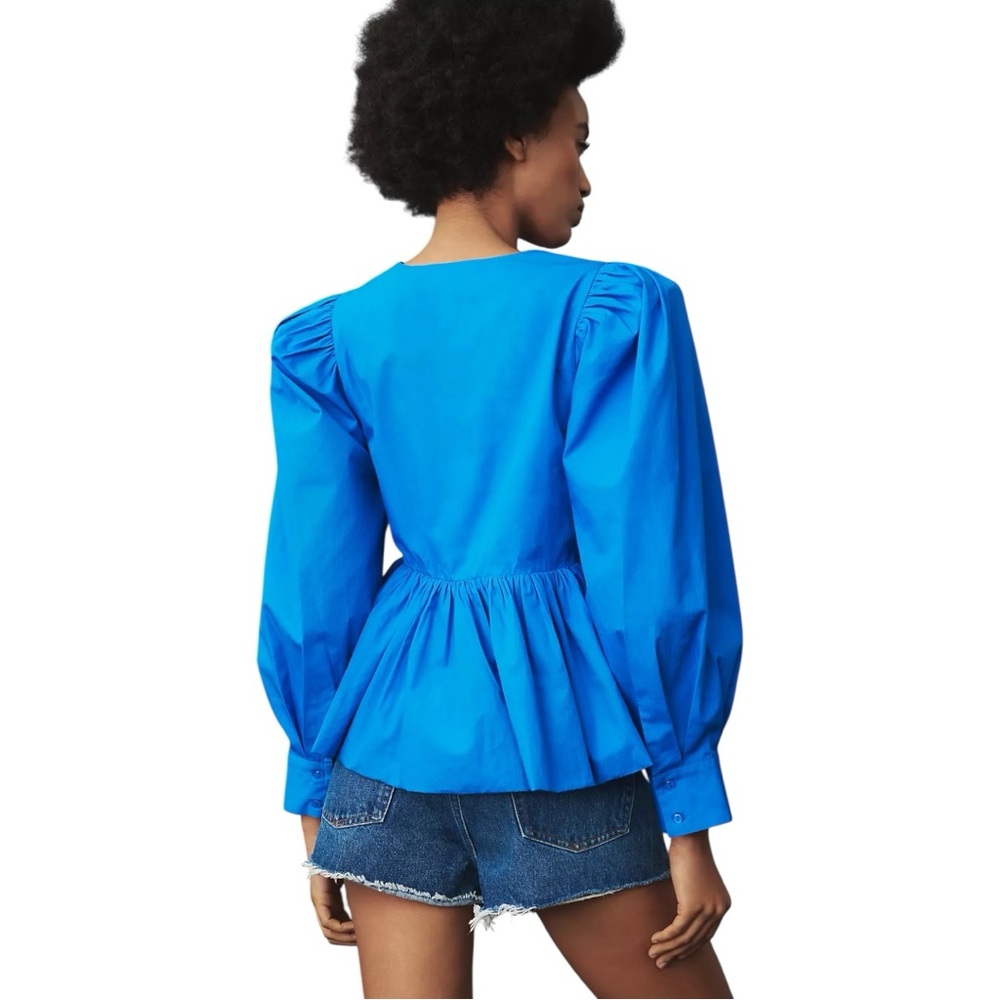 Anthropologie Let Me Be Puff-Sleeve V-Neck Blouse Small - Picture 4 of 6